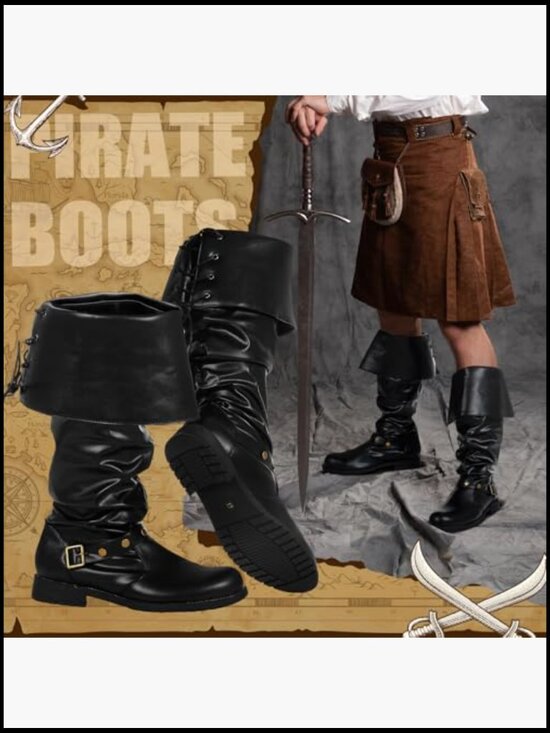 Medieval Pirate Boots Men Renaissance Gothic Cosplay Costume Faux Leather main image 7